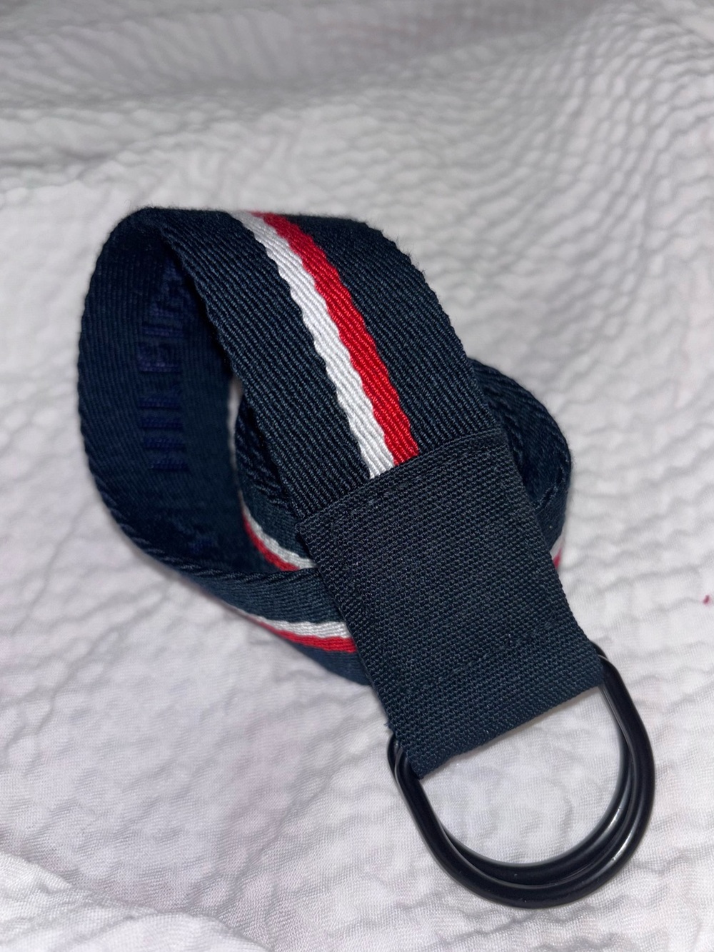 Tommy Hilfiger Men's Navy Webbing Belt with Red & White Stripe size 36